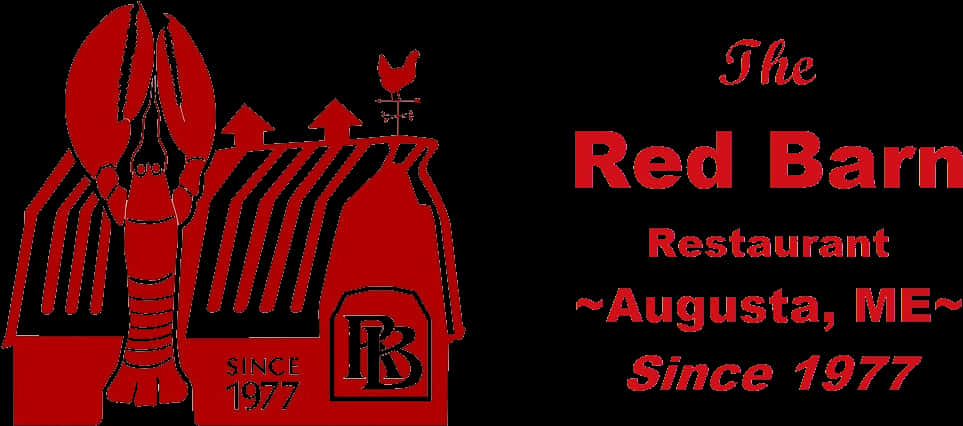 紅色谷倉餐廳奧古斯塔ME標誌 壁紙 — The Red Barn Restaurant 嘅大膽紅色標誌，以黑色背景襯托龍蝦同穀倉剪影。