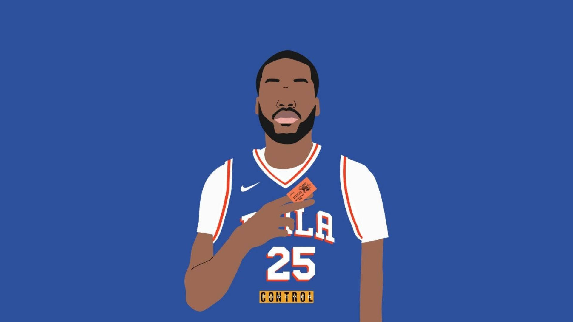 Meek Mill 數位藝術壁紙 壁紙 — 一個風格化的插圖，描繪一名身穿白色球衣、背號25的籃球運動員，手持一張門票，背景為純藍色。