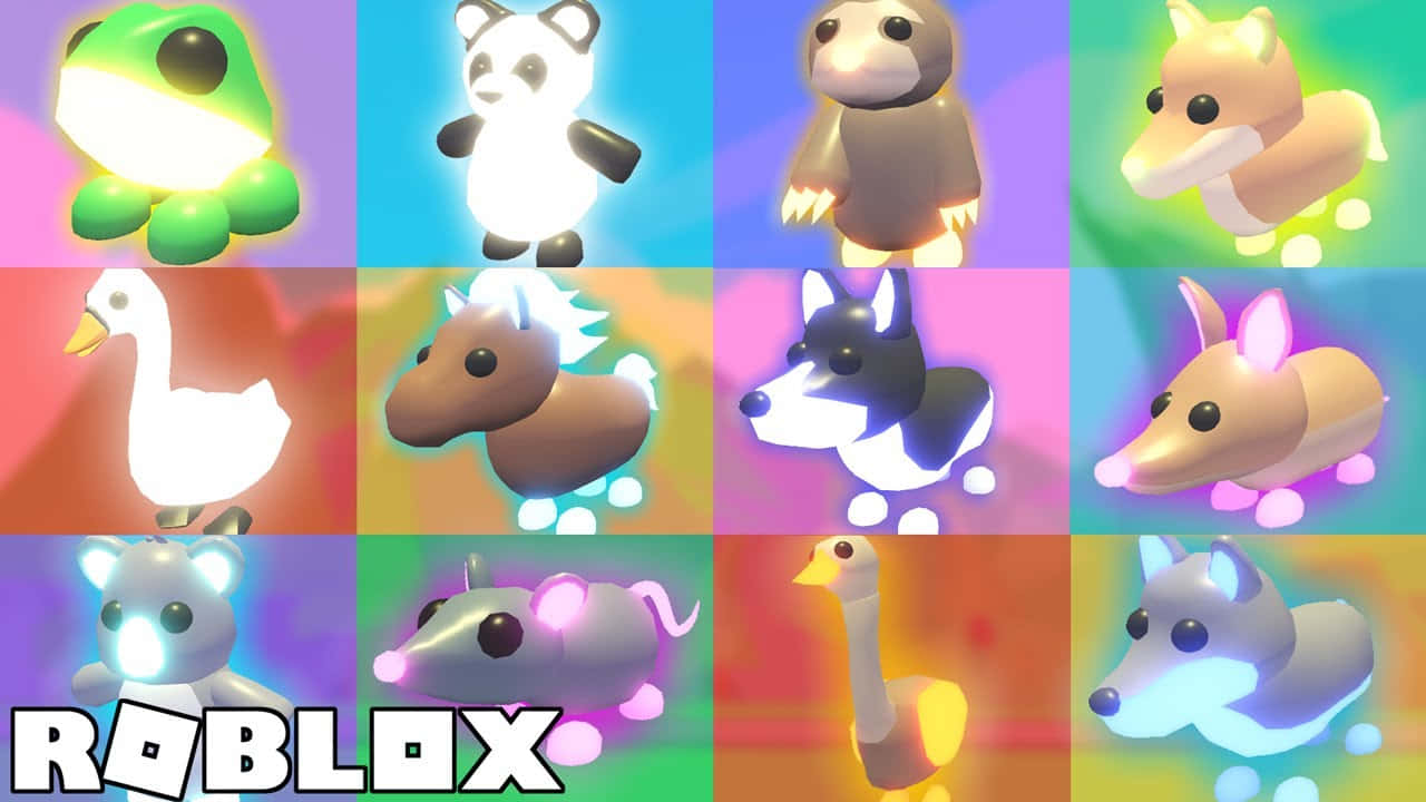 Roblox動物頭像在柔和背景上以霓虹色彩發光。