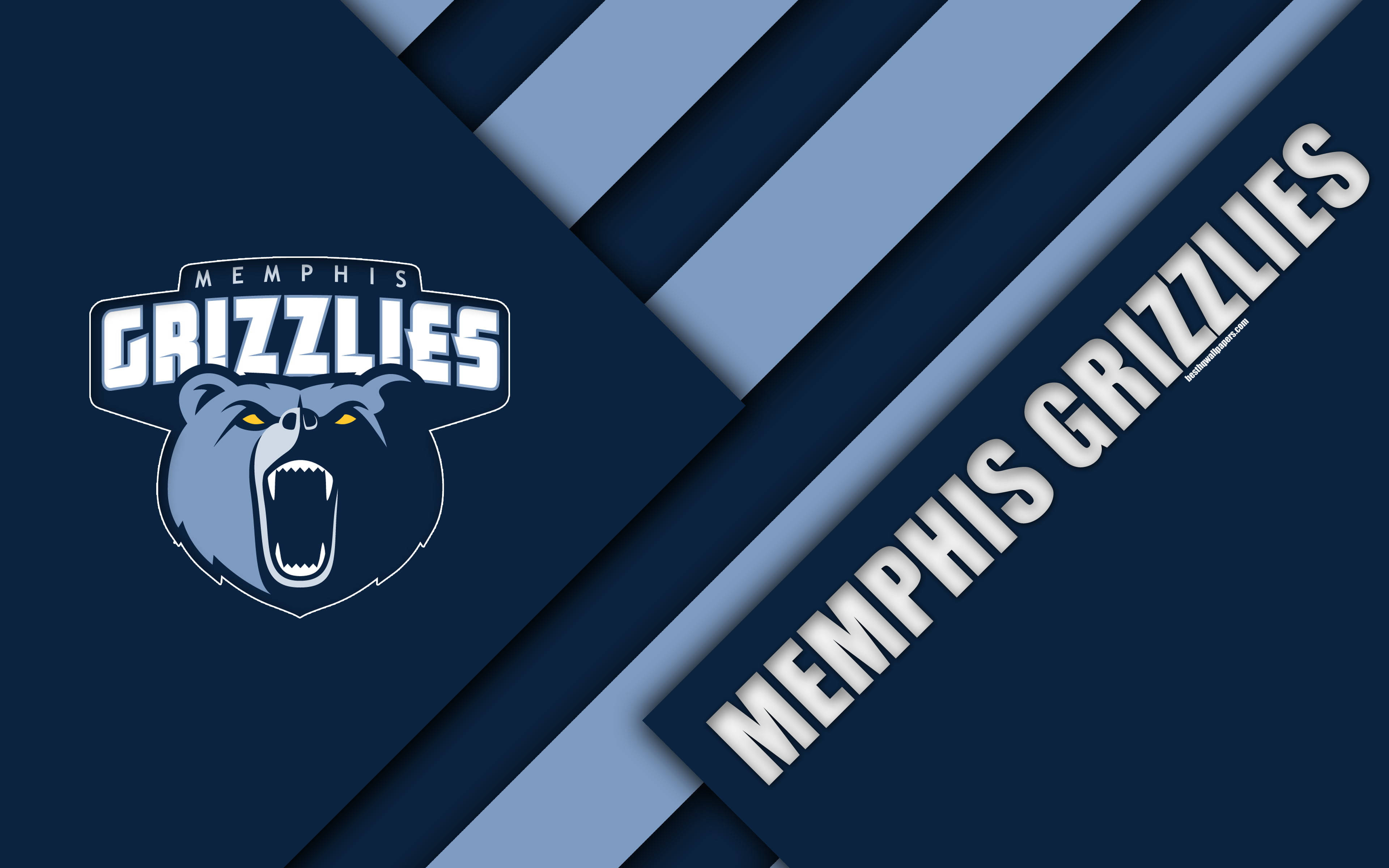 Memphis Grizzlies 籃球隊標誌在藍色幾何壁紙上。