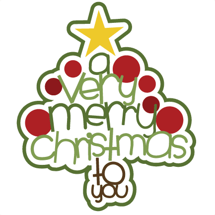 Merry Christmas Tree Clipart 壁紙 — 一個節日聖誕樹形狀的圖形，帶有紅色裝飾品和頂部的黃色星星，顯示綠色和棕色的文字「a very merry christmas to you」。