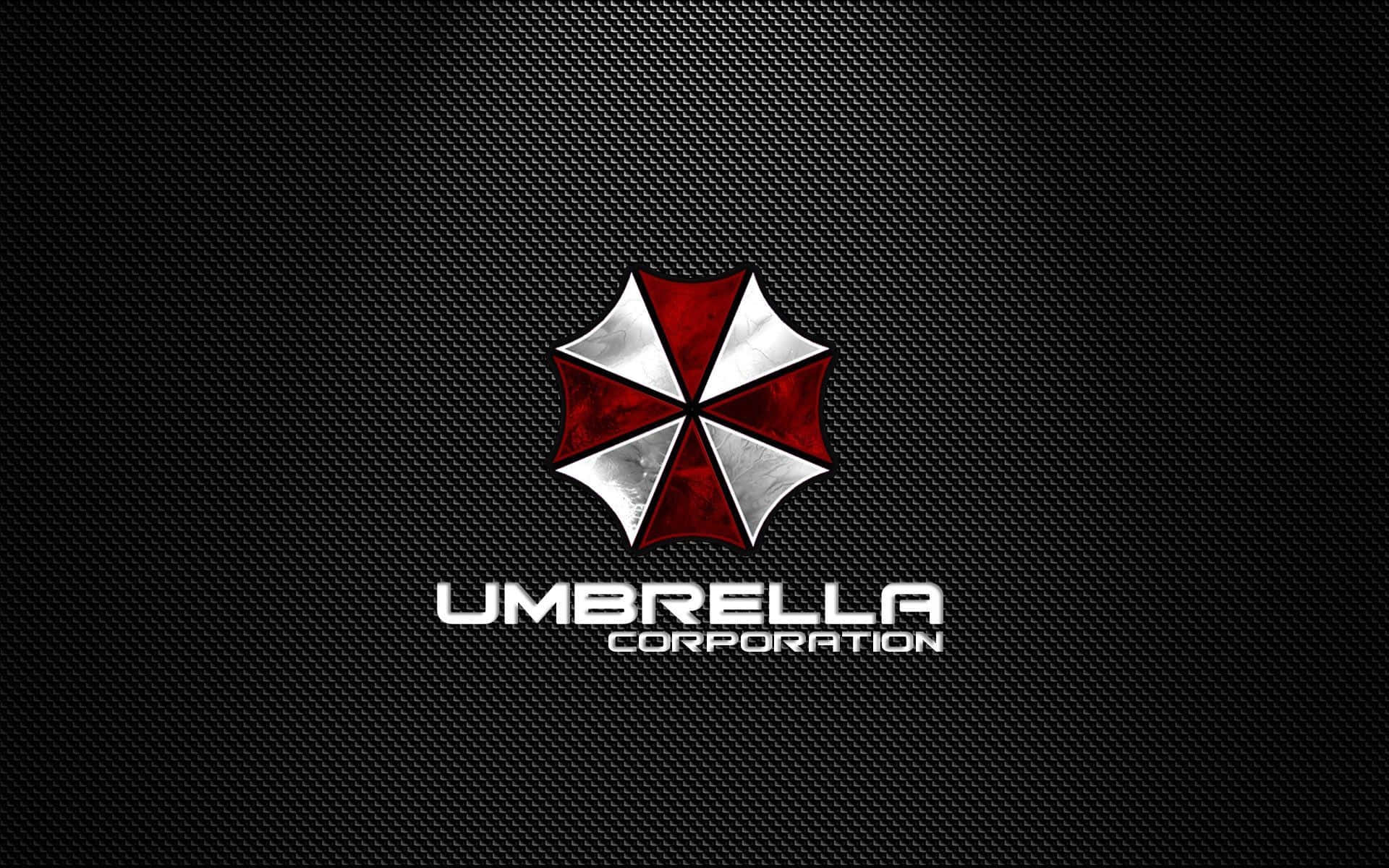  壁紙 — 一個金屬紅銀色雨傘標誌，中央有 'UMBRELLA CORPORATION' 文字，背景為黑色碳纖維紋理。