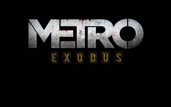 Metro Exodus 遊戲標題標誌，黑色背景上帶有金屬和鏽蝕字體
