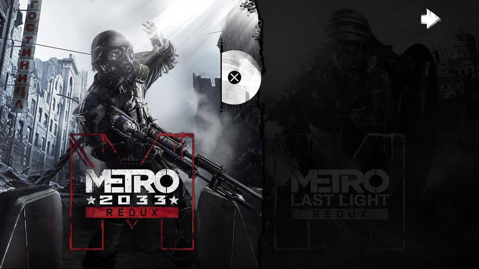 戴防毒面具的士兵在廢墟城市中持步槍，帶有 'Metro 2033 Redux' 標誌。