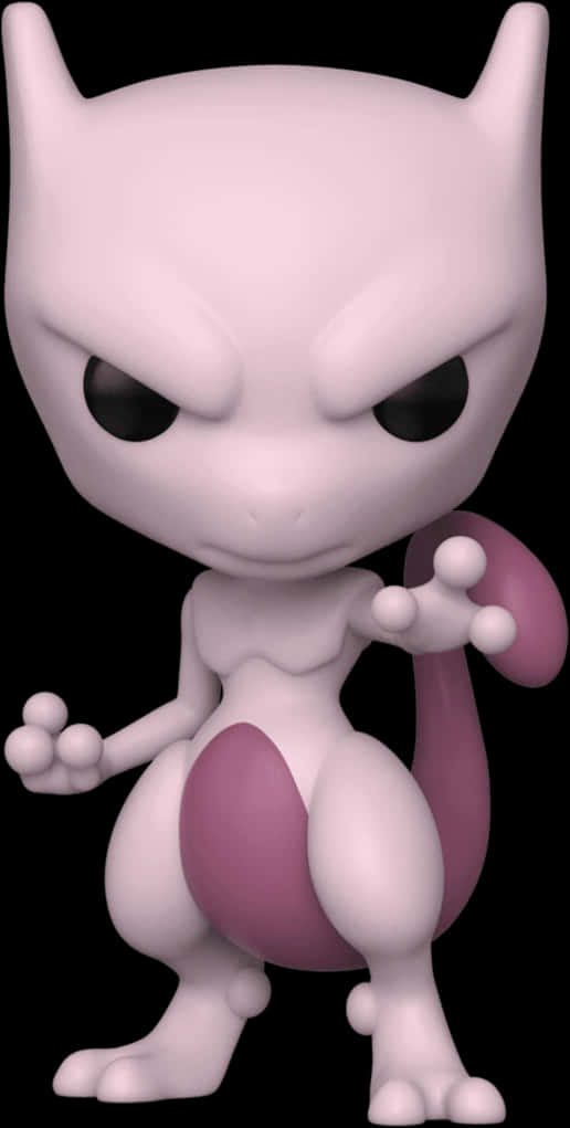 寶可夢Mewtwo角色渲染圖 壁紙 — 一個粉紅色和紫色的 Mewtwo Funko Pop 人偶，帶有憤怒的表情，站在黑色背景前。