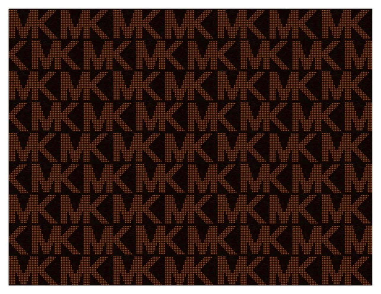 以 Michael Kors 時尚精品提升衣櫥品味 壁紙 — 重複的像素化MK標誌在深色背景上形成溫暖棕色調的大膽幾何圖案。
