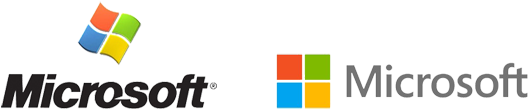 Microsoft 標誌演變 壁紙 — 兩個 Microsoft 標誌並排，一個是經典視窗設計，一個是現代方形網格，兩者均在黑色背景上