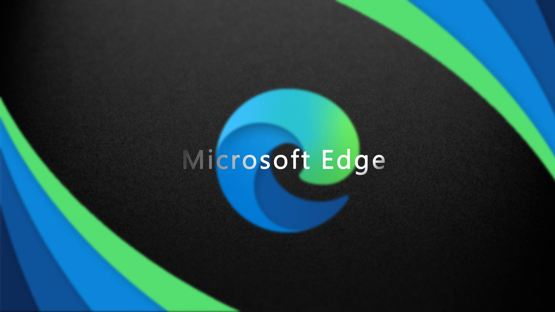 Microsoft Edge 瀏覽器 壁紙 — Microsoft Edge 標誌置於深色紋理背景中央，搭配流動的藍色和綠色曲線。