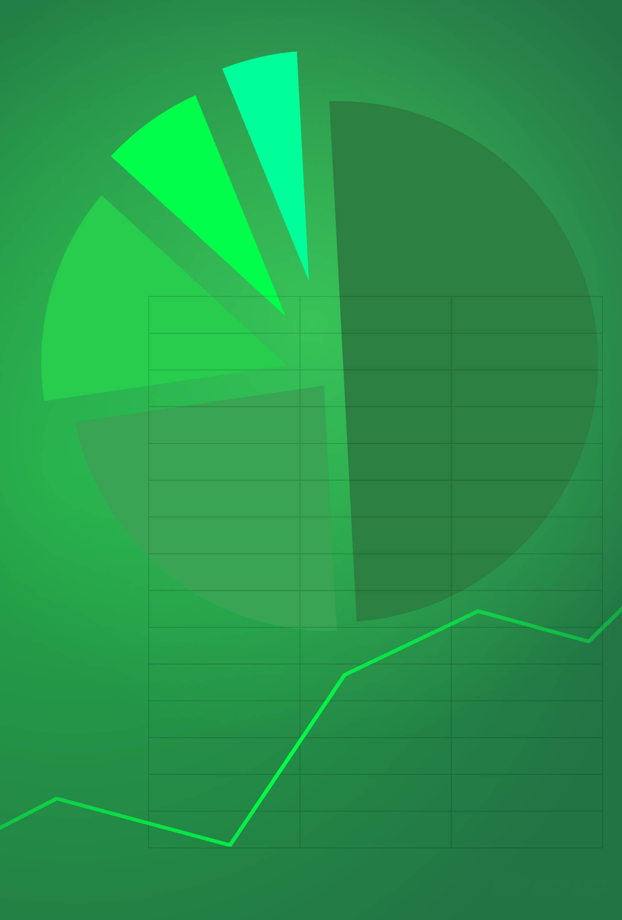 Microsoft Excel 中的增強型圓餅圖 壁紙 — 極簡綠色漸變背景，帶有圓形圖和折線圖疊加。
