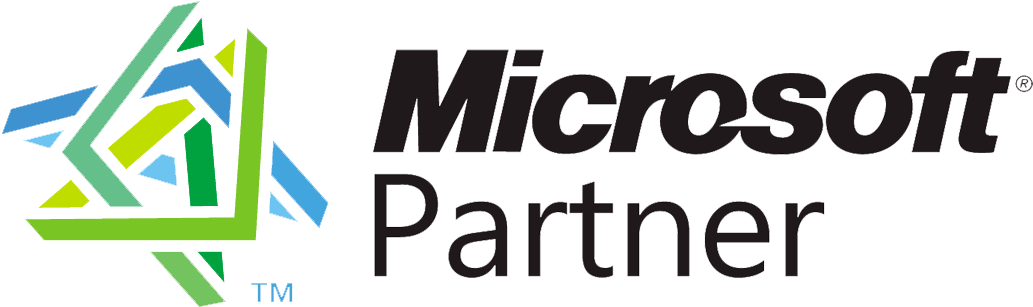 Microsoft 合作夥伴標誌 壁紙 — Microsoft Partner 標誌，帶有彩色幾何形狀和黑色背景上的深灰色文字。