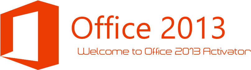 Microsoft Office 2013 激活器圖形 壁紙 — 黑色背景上帶有啟動器歡迎訊息的醒目橙色 Office 2013 標誌和文字。