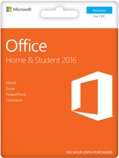Microsoft Office Home Student 2016 產品 壁紙 — 一個亮橙色的 Microsoft Office Home and Student 2016 軟體盒，帶有白色文字和標誌，適用於Windows。