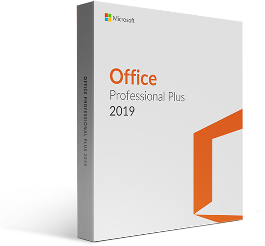 Microsoft Office Professional Plus 2019 軟體盒裝 壁紙 — 一個乾淨的白色盒子，用於 Microsoft Office Professional Plus 2019，帶有橙色品牌和極簡設計。