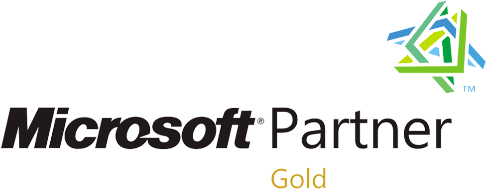 Microsoft 合作夥伴金牌標誌 壁紙 — 黑色背景，帶有Microsoft Partner Gold標誌、彩色幾何圖標和金色文字。