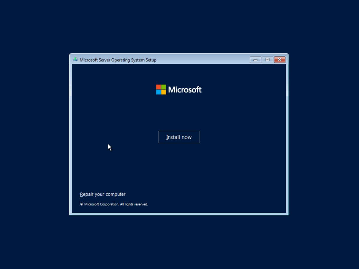 Microsoft Server操作系統設定視窗，帶有安裝按鈕