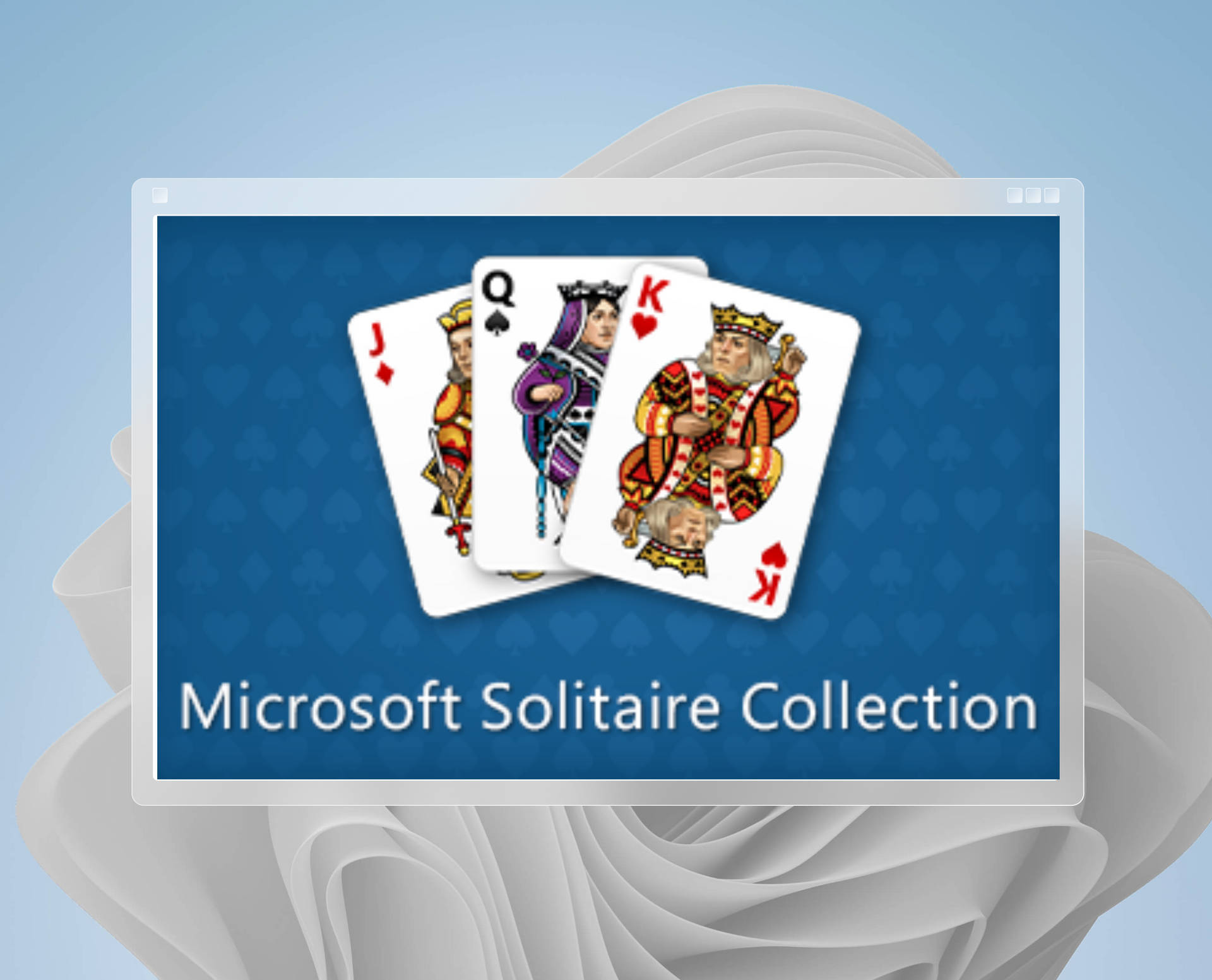 三張啤牌積仔皇后國王顯示在一個標有Microsoft Solitaire Collection的遊戲視窗中。