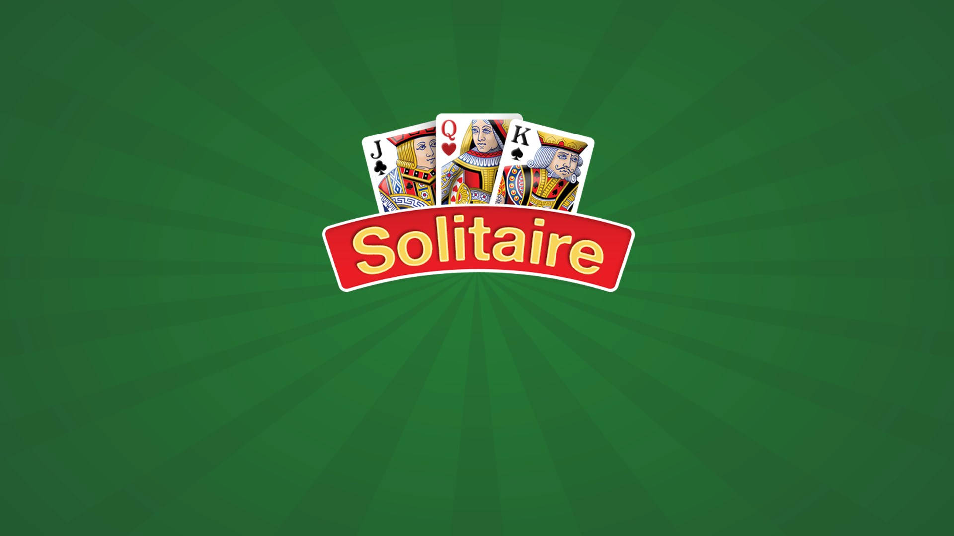 Solitaire 遊戲標誌，綠色放射背景上有 J Q K 撲克牌