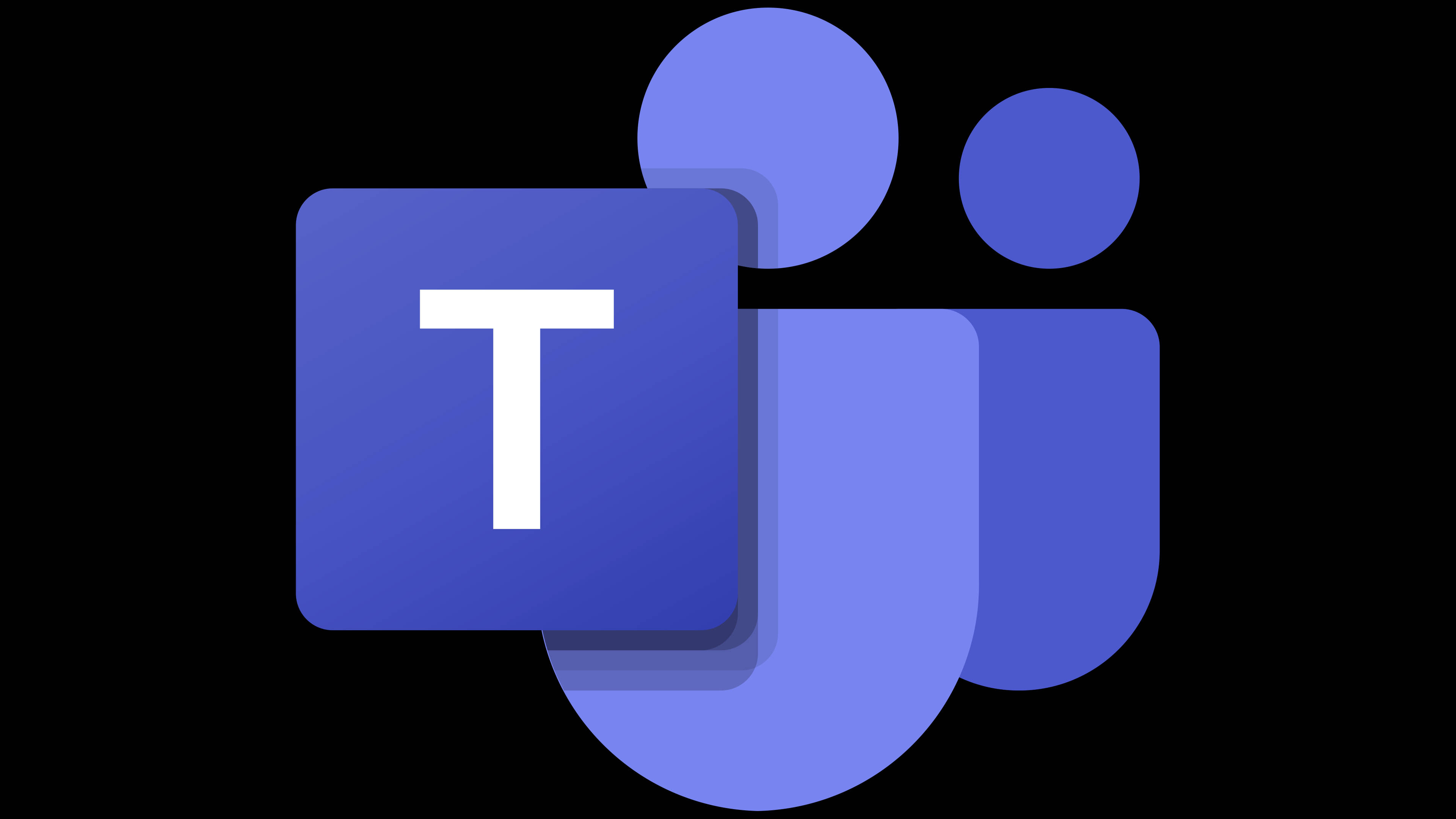 Microsoft Teams 風格化標誌 壁紙 — 一個極簡的藍色Microsoft Teams標誌，在黑色背景上帶有重疊的幾何形狀。