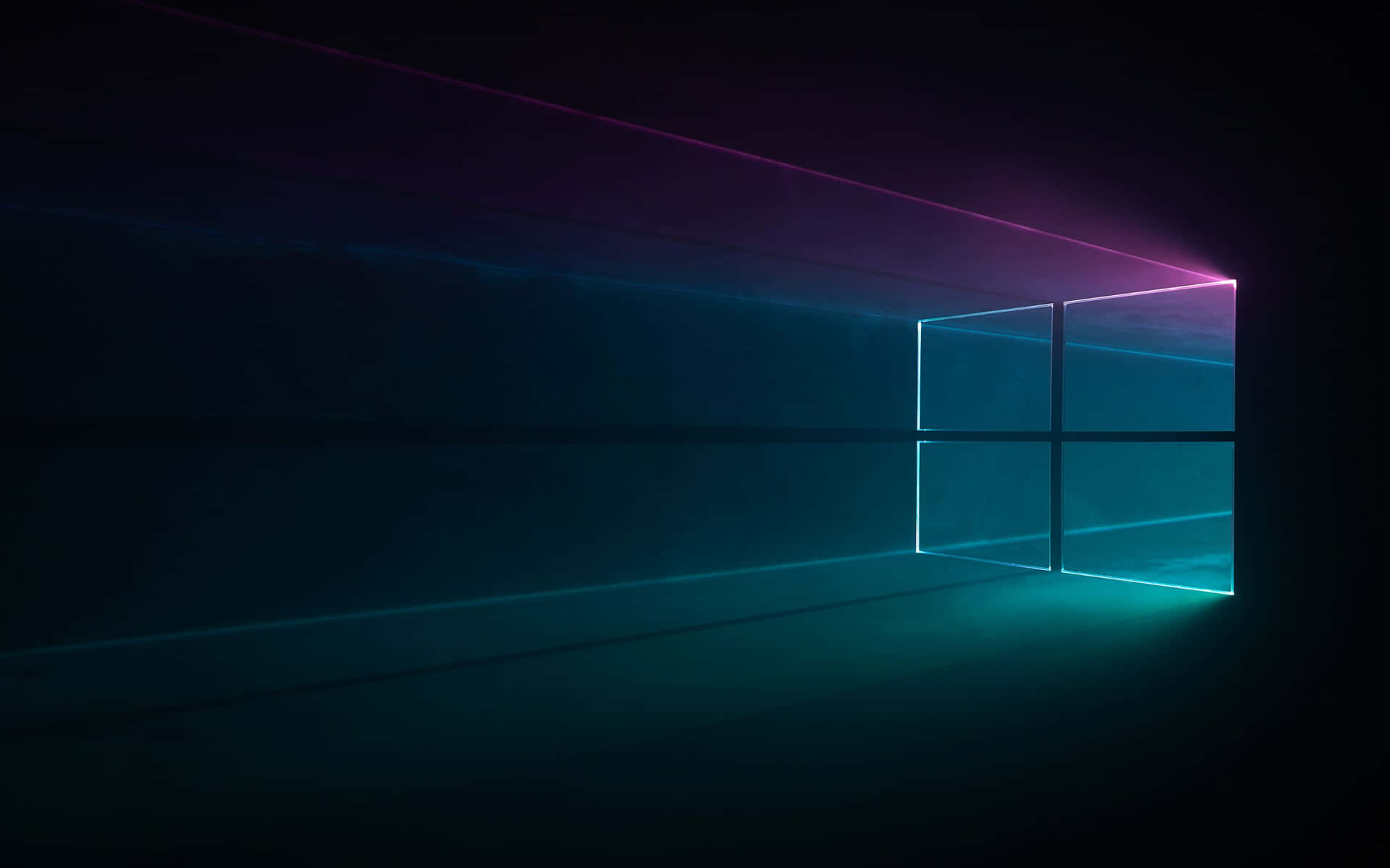 霓虹光束穿過黑暗房間中發光的Windows標誌。