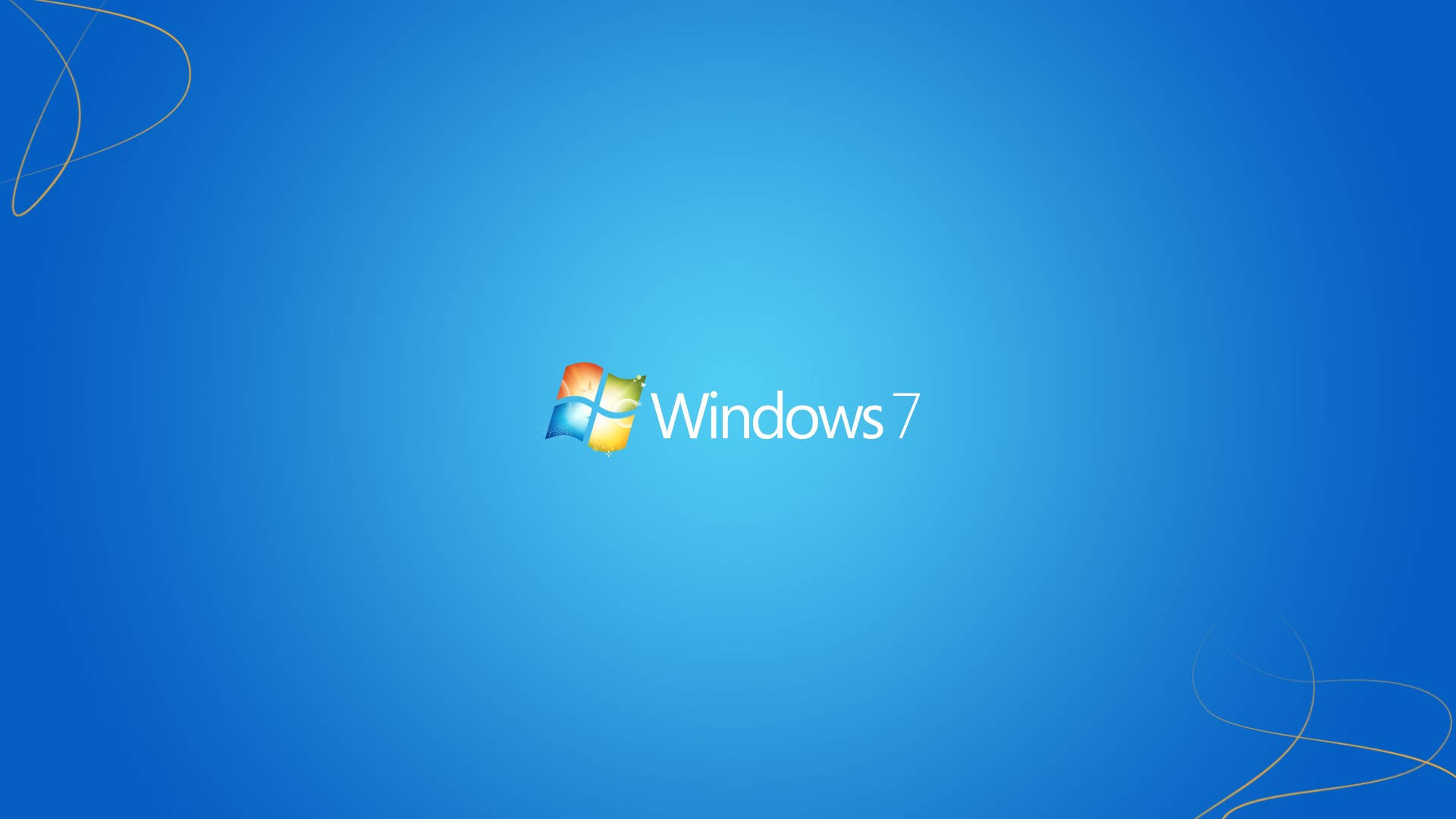 Windows 7 標誌在帶有裝飾性漩渦的藍色漸變背景上。