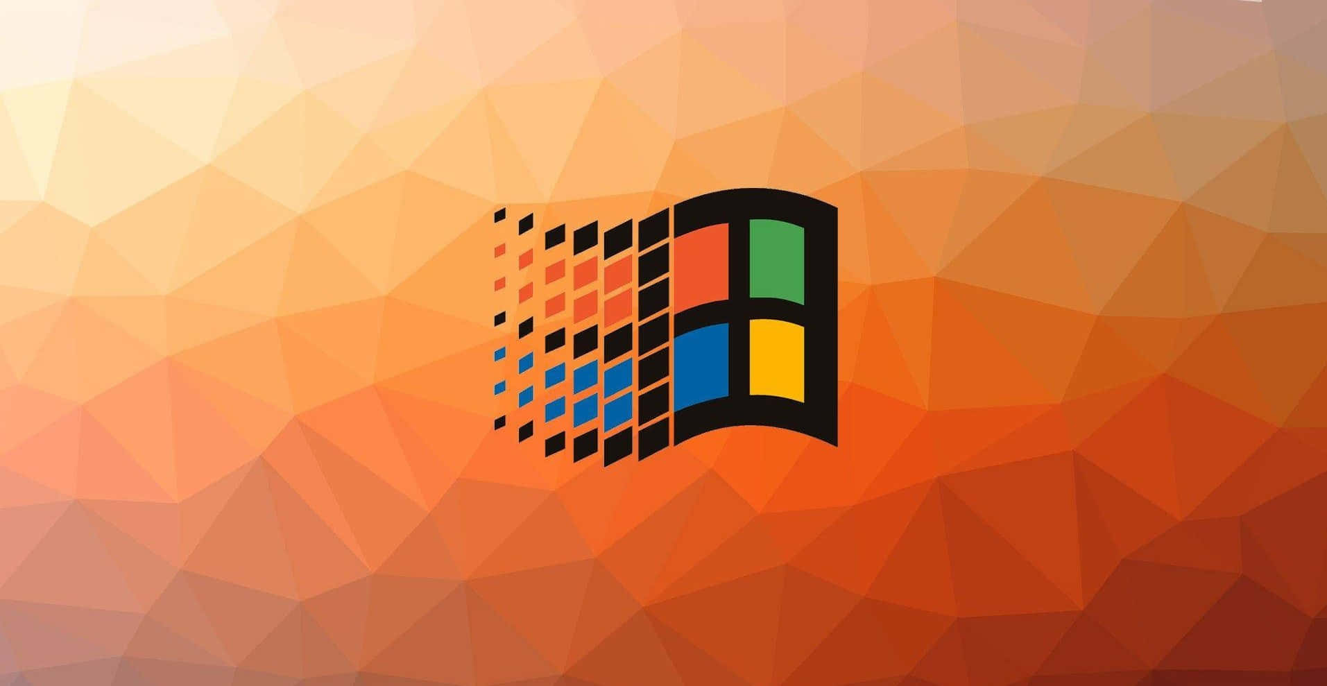 Microsoft Windows 標誌在幾何橙色背景上帶有像素效果
