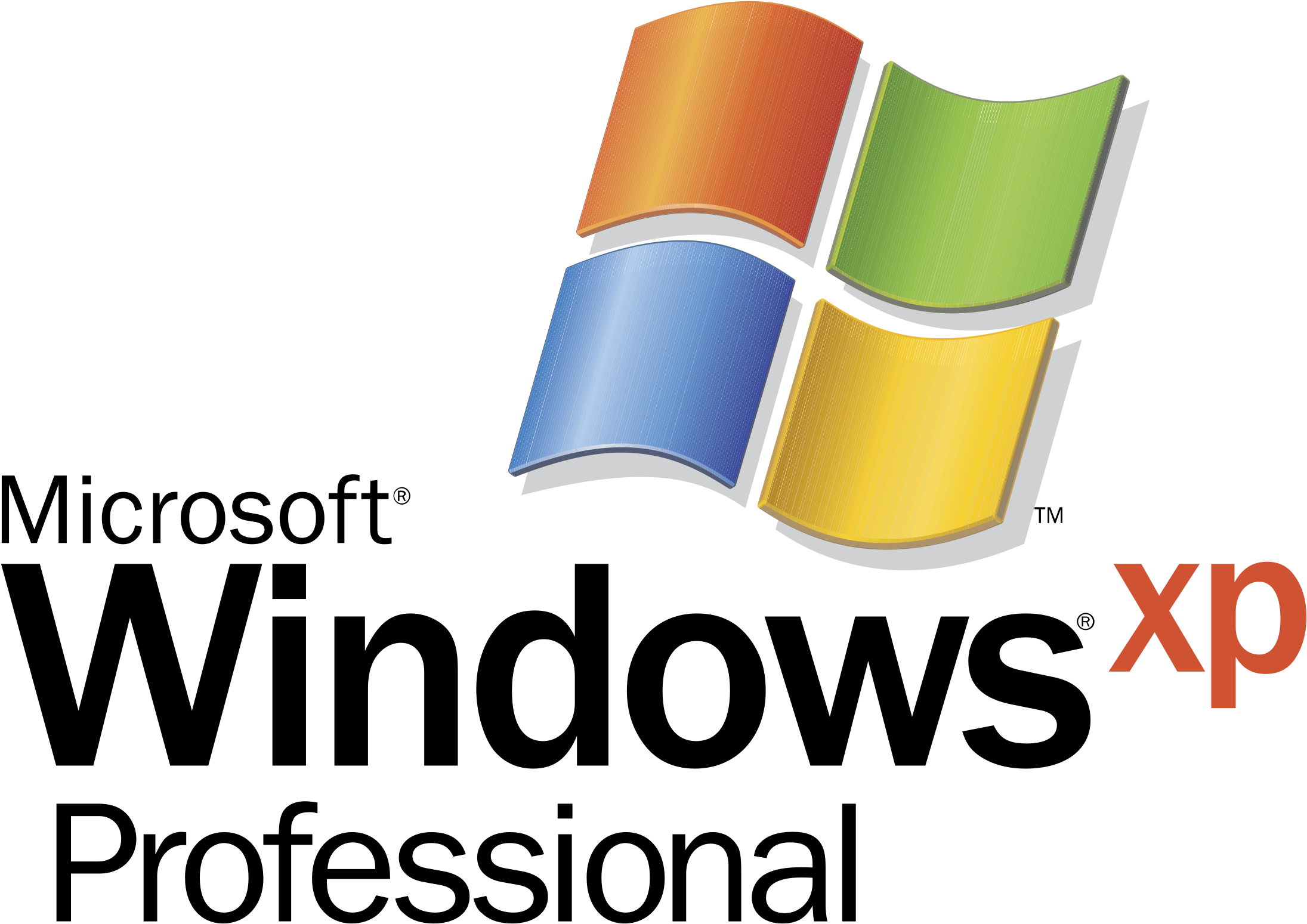 Microsoft Windows XP Professional標誌 壁紙 — 經典的Windows XP標誌，在黑色背景上有四個彩色窗格。