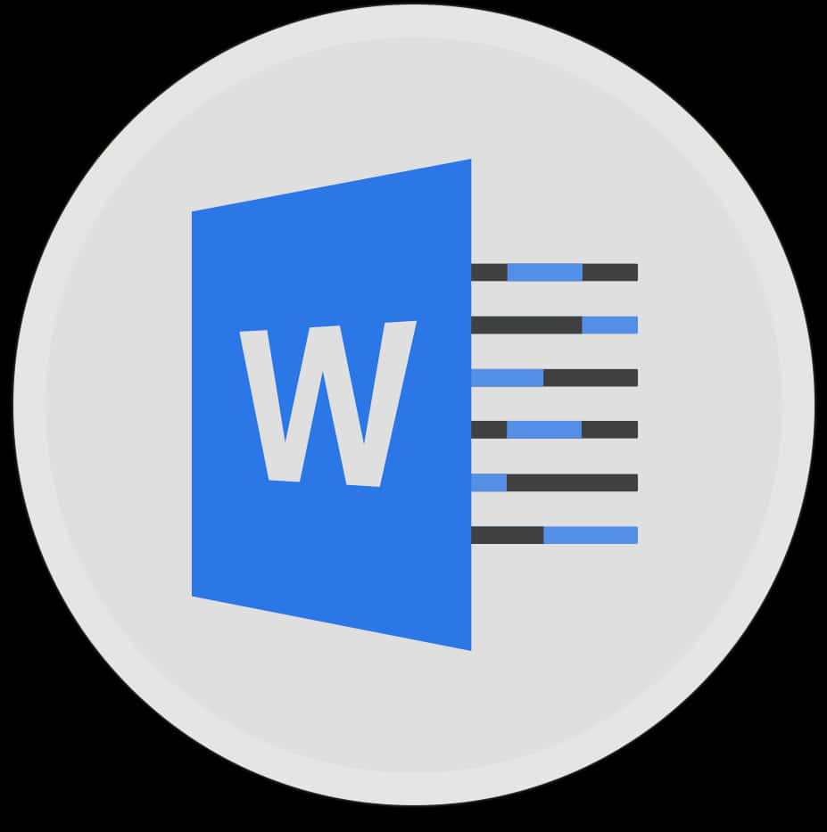 Microsoft Word 標誌圖示 壁紙 — 一個藍色Microsoft Word圖標，帶有白色'W'和黑色藍色條紋線，背景為淺灰色圓形。