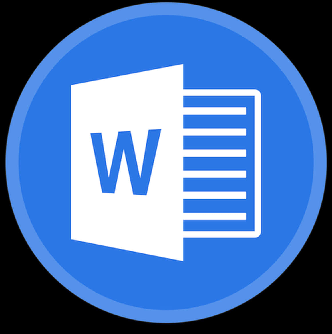 Microsoft Word標誌圖示 壁紙 — 一個藍色圓形圖標，包含一個白色文件，上面有藍色「W」和代表文字的線條。