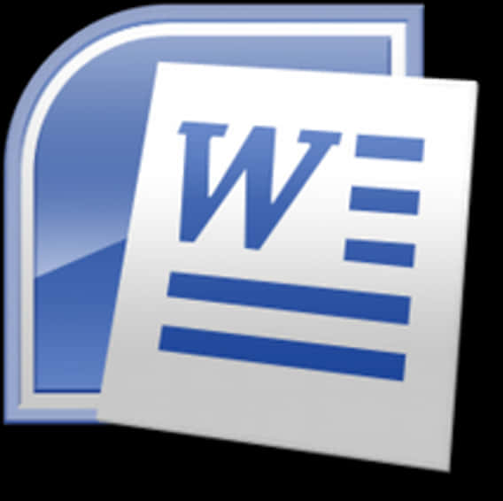 Microsoft Word 標誌 壁紙 — 一個帶有風格化 'W' 和水平線條的亮面藍白 Microsoft Word 文件圖示，背景為黑色。