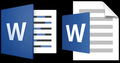 Microsoft Word標誌變體 壁紙 — 兩個 Microsoft Word 圖示，附有文件預覽，在黑色背景上顯示文字行。