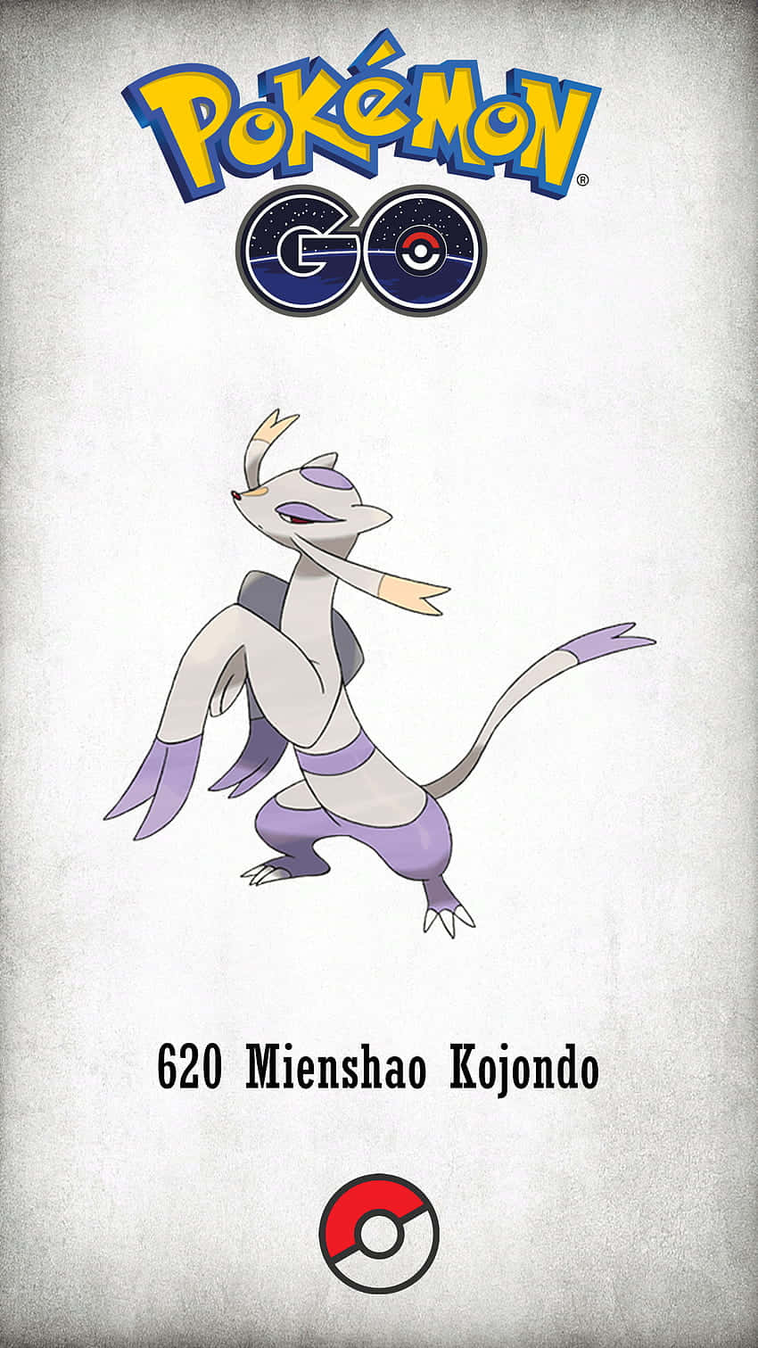 來自 Pokémon GO 遊戲的 Mienshao 寶可夢角色，帶有標誌和編號 620。