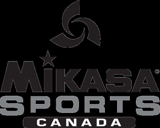 Mikasa Sports Canada 標誌 壁紙 — 黑色和灰色的Mikasa Sports Canada標誌，帶有風格化漩渦標誌和星形，位於粗體文字上方，背景為白色。