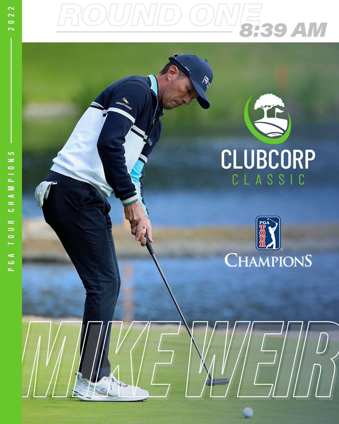 Mike Weir ClubCorp 經典賽事海報 壁紙 — 高爾夫球手Mike Weir在2022年PGA巡迴賽冠軍ClubCorp經典賽黎明時分專注於他的推桿。