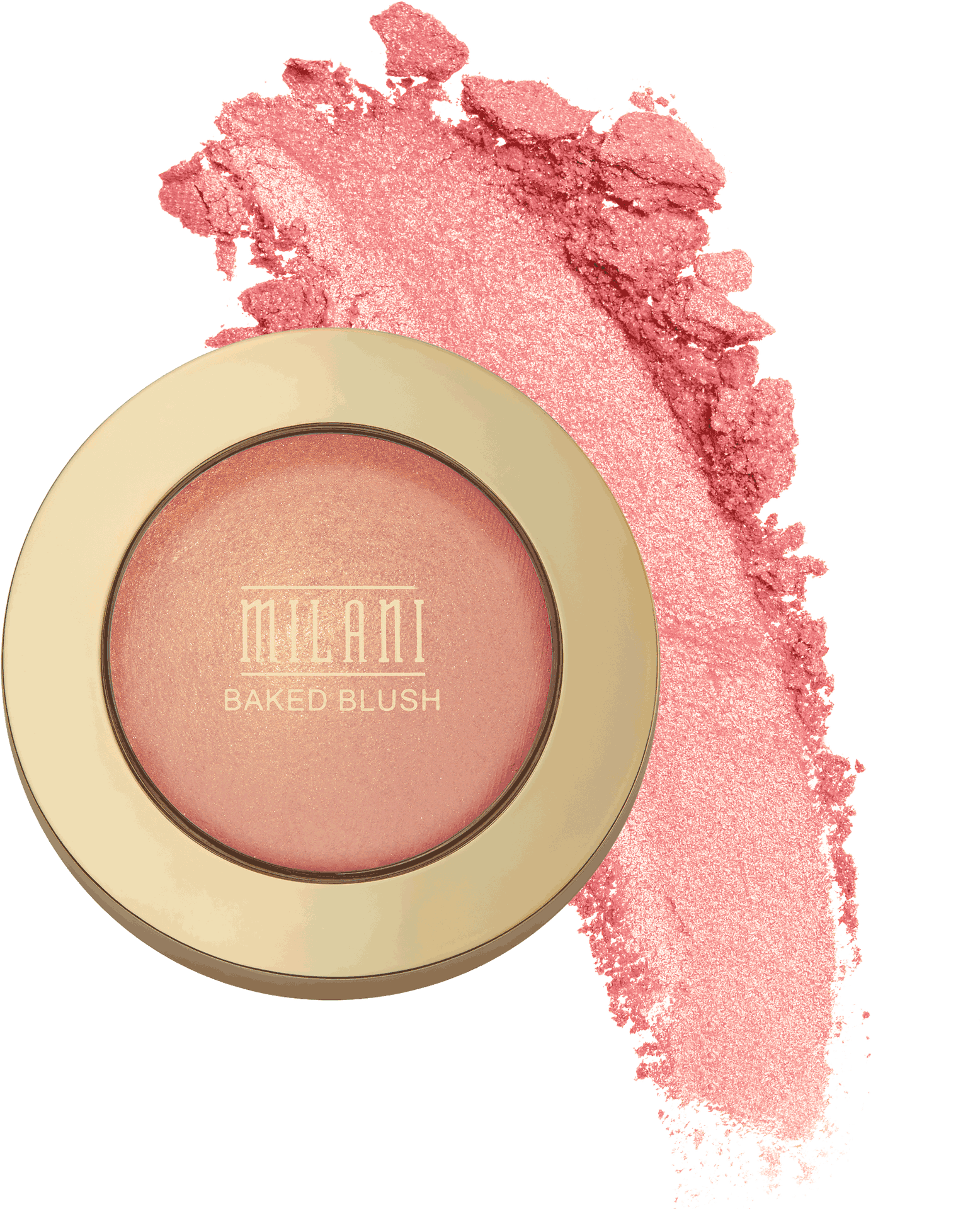 Milani 烘焙腮紅產品 壁紙 — Milani 烘焙胭脂粉餅，在純黑背景上帶有閃亮粉紅色試色。