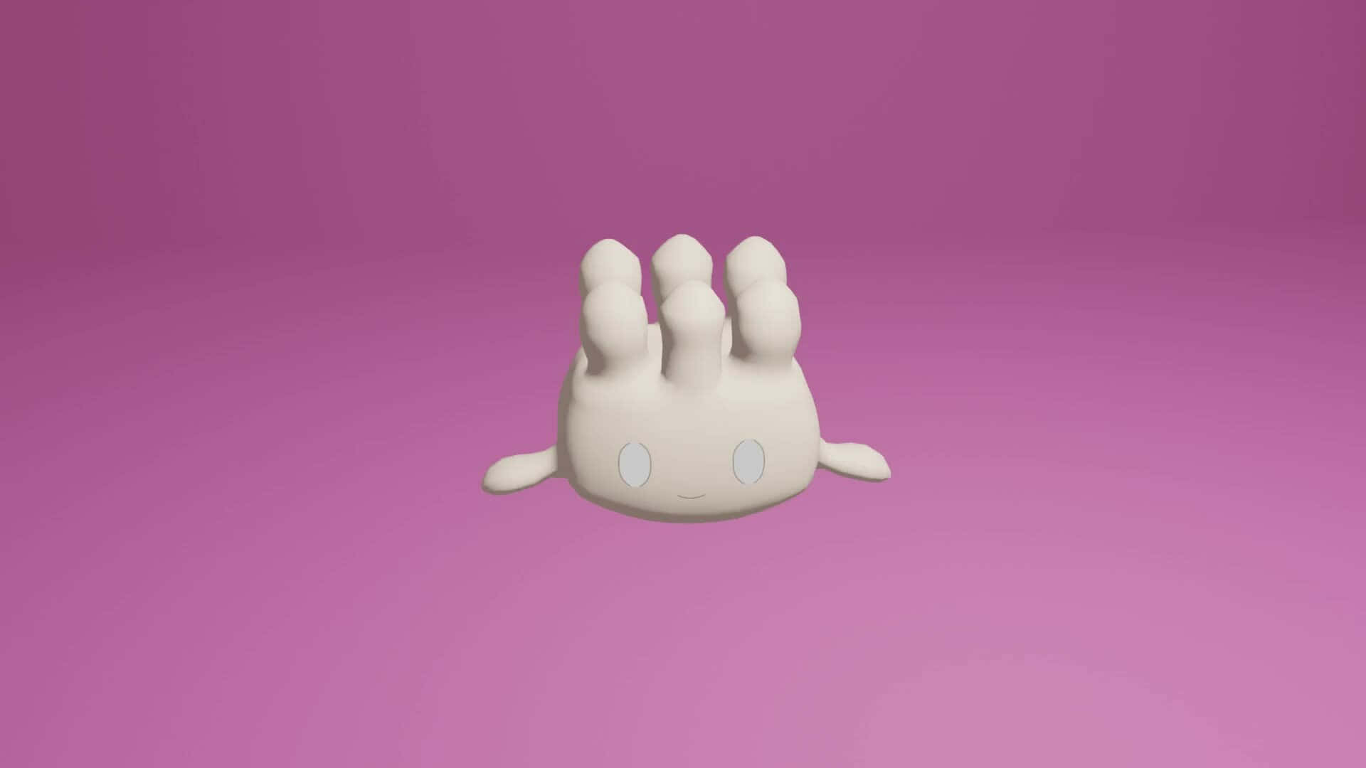 Milcery 3D 粉紫背景 壁紙 — 一個可愛的白色3D渲染生物，有三個圓角角和簡單的眼睛，坐在純粉色漸變背景中央。