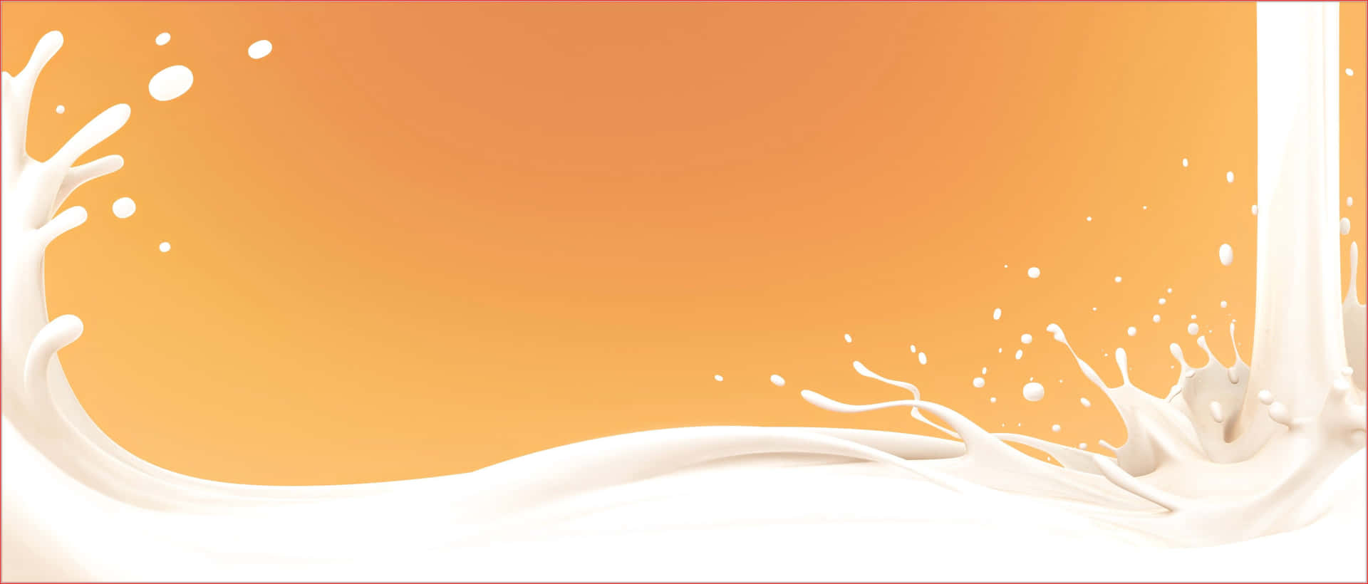  壁紙 — 動態的白色牛奶飛濺在溫暖的橙色漸變背景上彎曲流動。