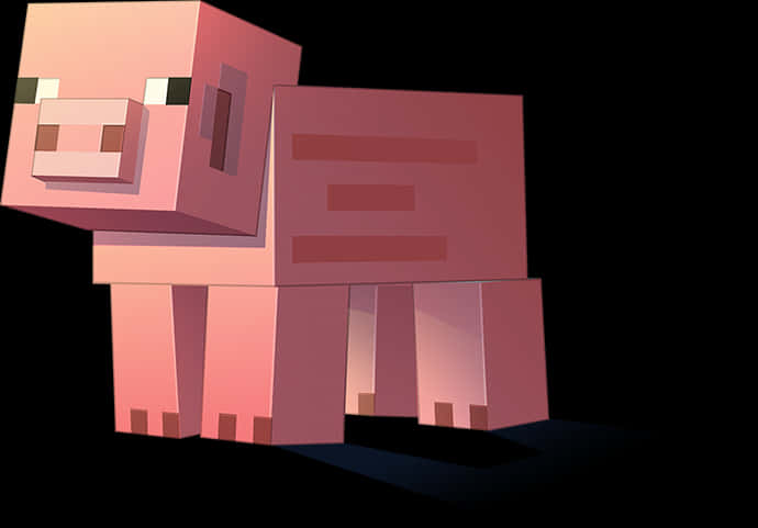 Minecraft粉紅豬角色 壁紙 — 一隻來自Minecraft的方塊粉紅色豬，側面站立在黑色背景上，光線柔和。