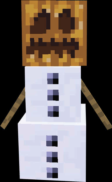 Minecraft 雪人機器人角色 壁紙 — 一個像素化的雪人，有南瓜燈頭和樹枝手臂，站在黑色背景前。
