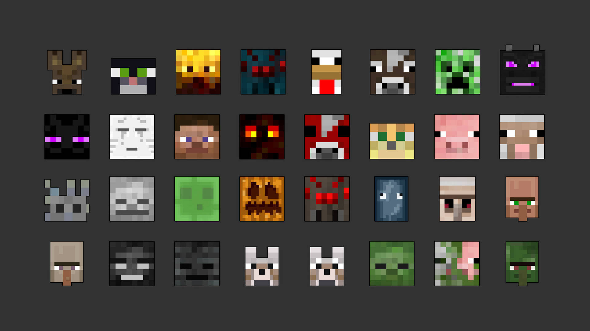 像素藝術風格的Minecraft角色頭像集合。