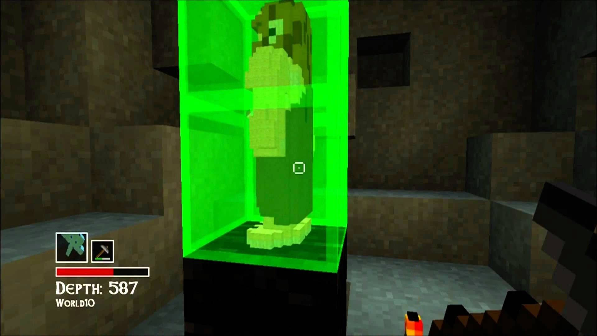 深度587的綠色方塊中的Minecraft玩家