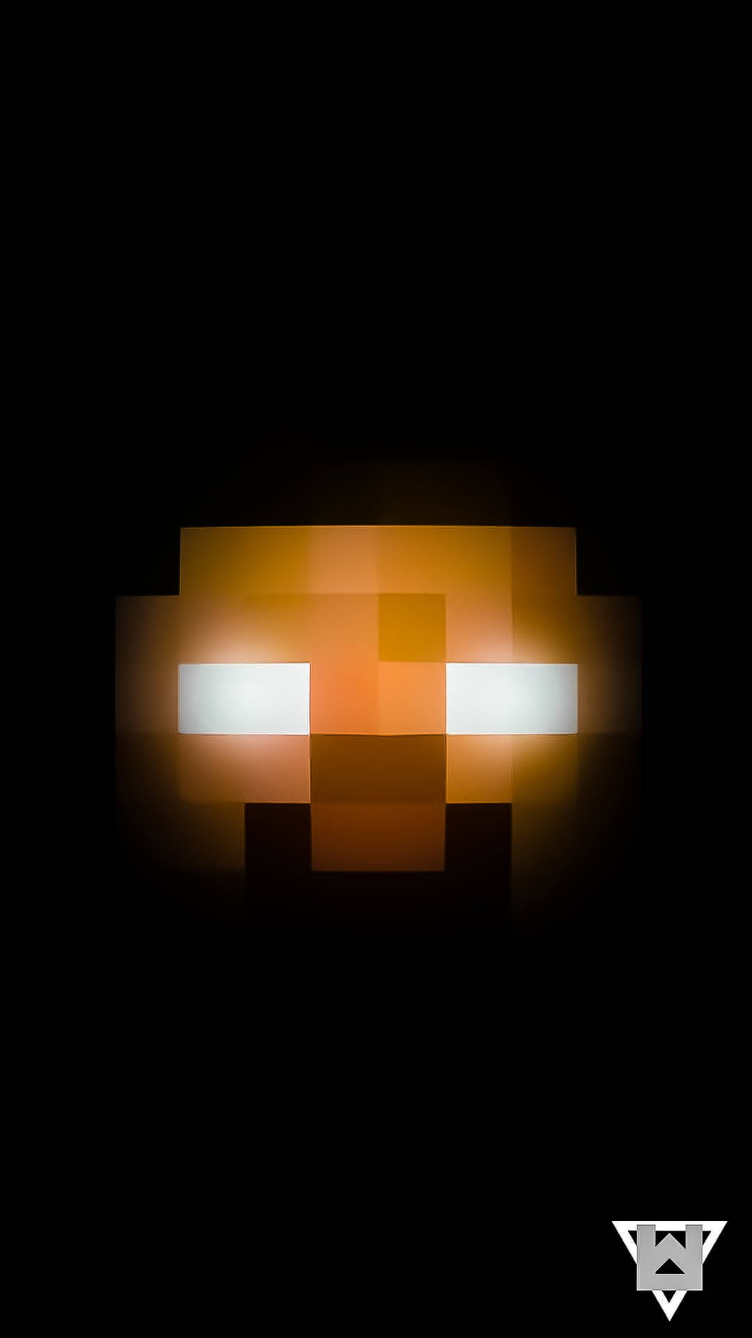 發光的像素化Minecraft面孔，白色眼睛，黑色背景