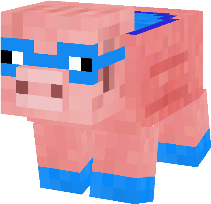 戴藍眼鏡的 Minecraft 豬 壁紙 — 一隻帶有藍色點綴的像素化粉紅豬，以方塊Minecraft風格站在純色背景前。