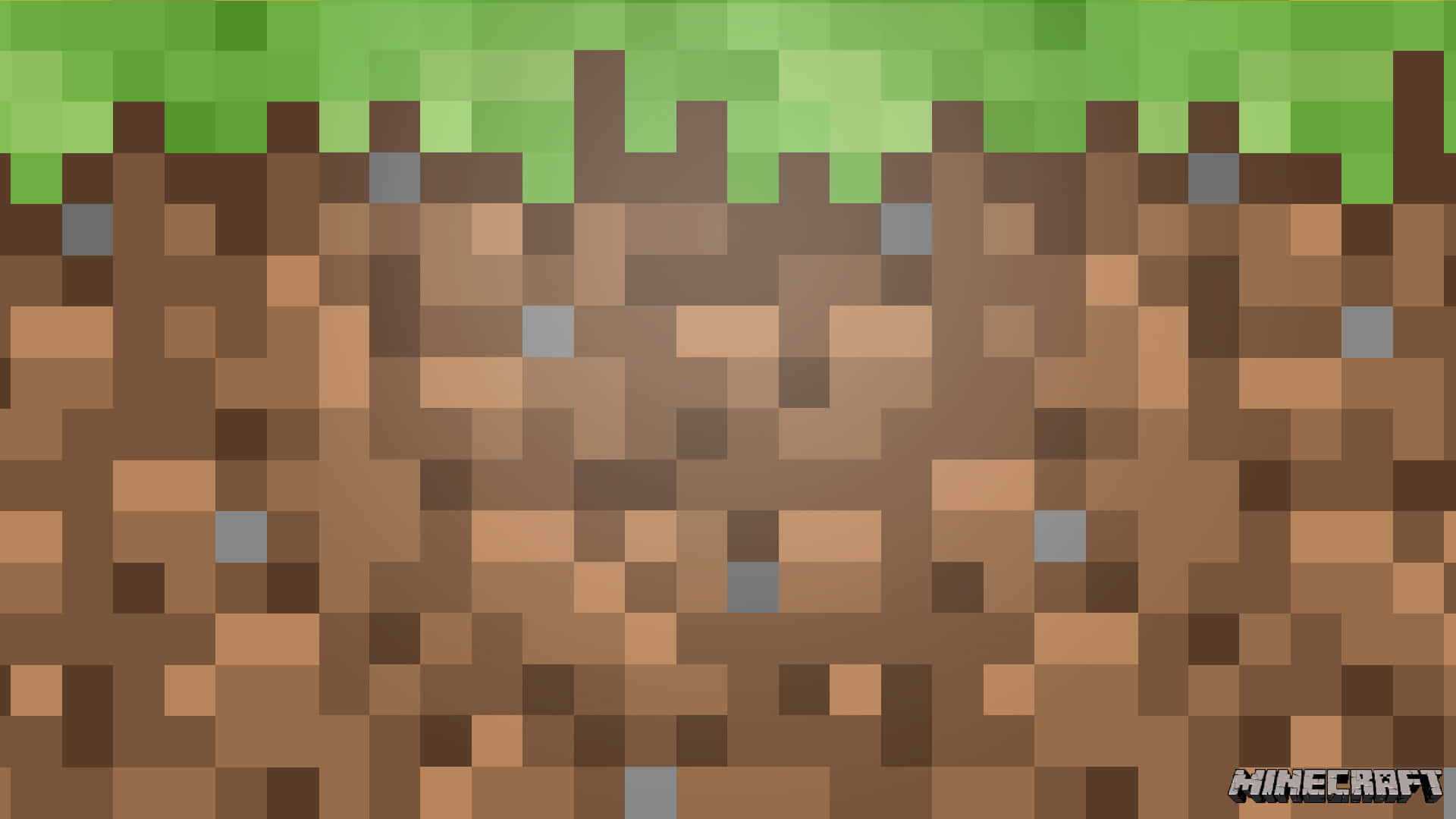 Minecraft草塊的明亮繽紛景觀 壁紙 — 像素化嘅Minecraft泥磚，上面有綠色草，以方塊數碼藝術風格呈現。