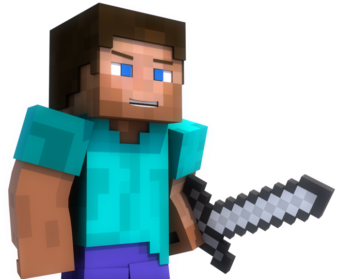 Minecraft 持劍角色 壁紙 — 一個像素化的Minecraft角色，棕色頭髮和藍色眼睛，在黑色背景前手持鑽石劍。