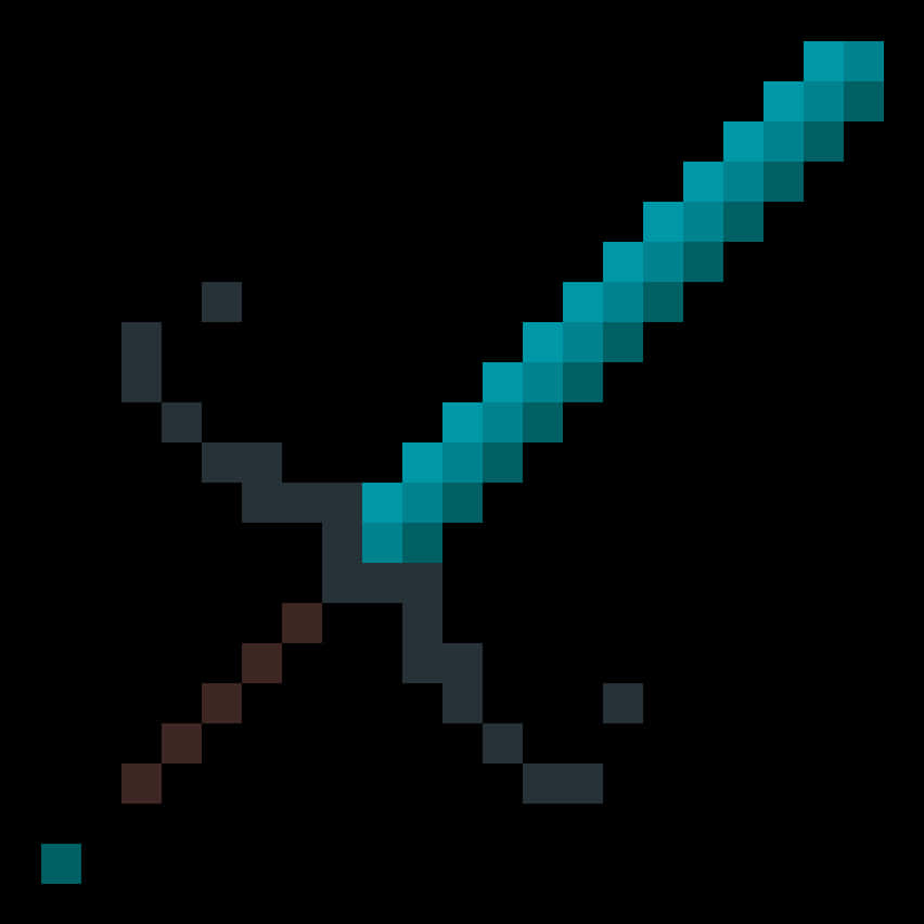 Minecraft 鑽石劍圖案 壁紙 — 一把像素化的鑽石劍，帶有青綠色劍刃和深灰色劍柄，背景為黑色。