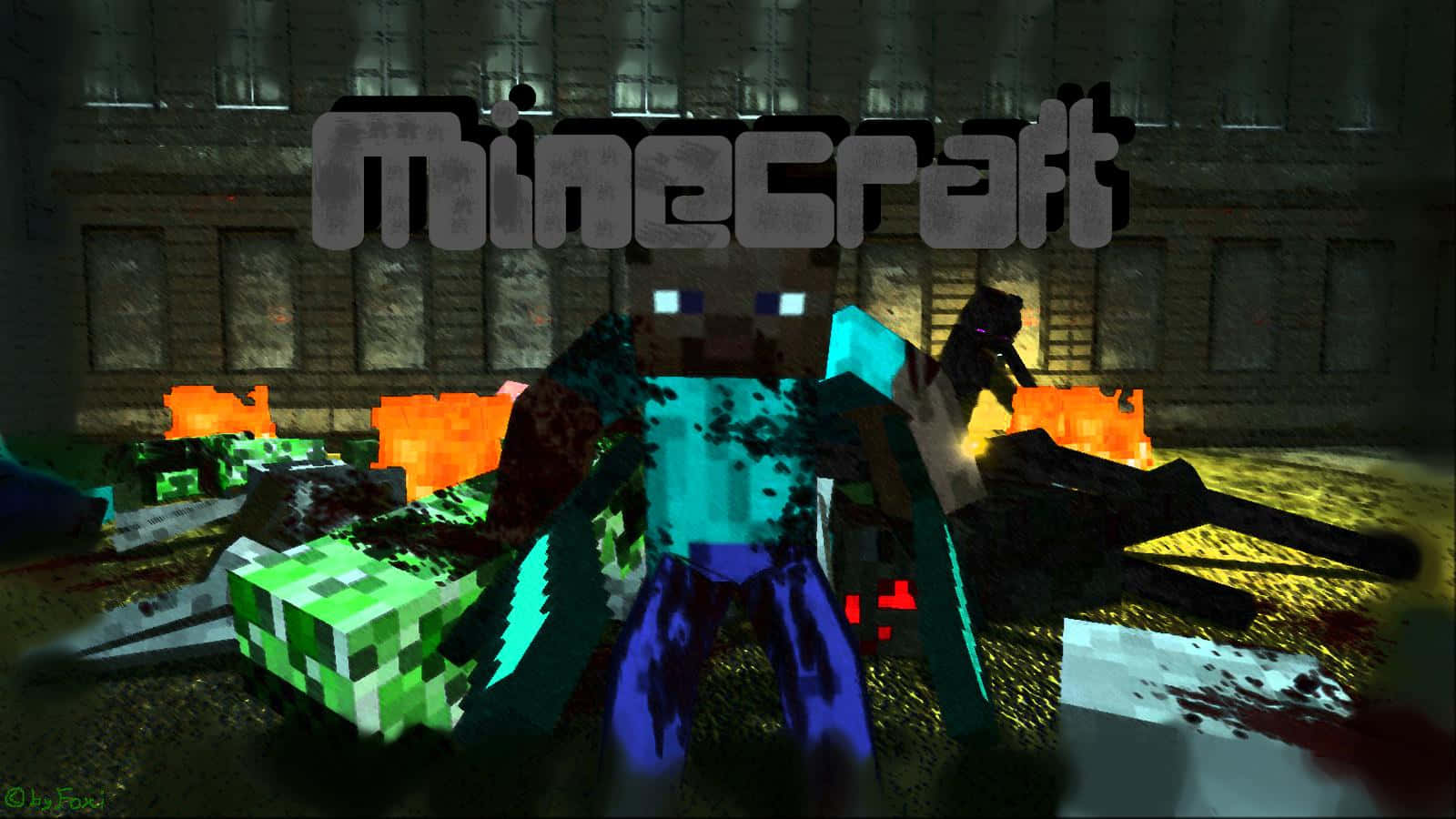 Minecraft - 一名持劍男子與一隻喪屍 壁紙