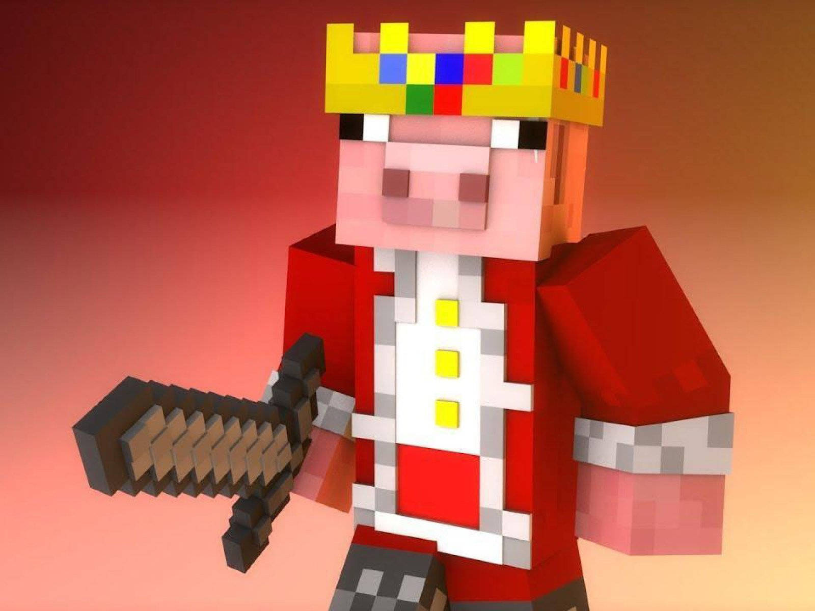 像素化Minecraft豬王手持劍，身穿紅色長袍 — Technoblade GIF 壁紙