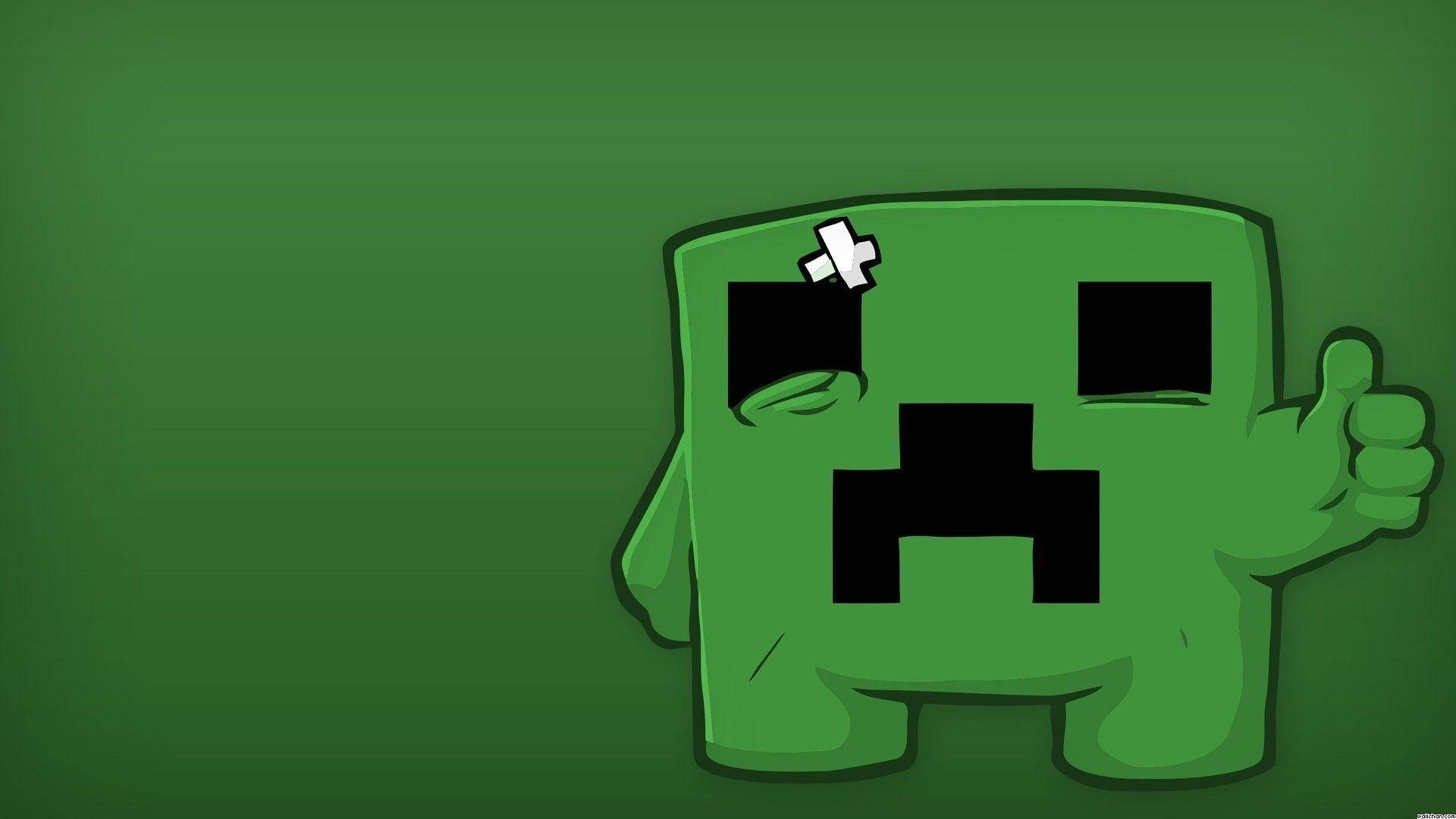 綠色 Minecraft 苦力怕貼著繃帶豎起大拇指