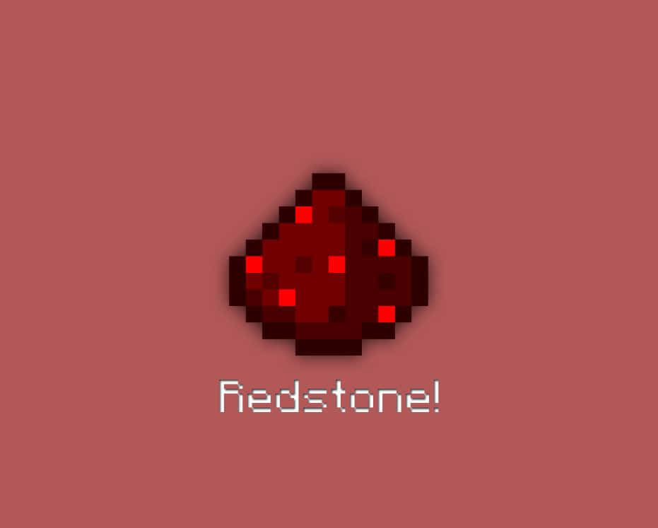 Minecraft Redstone 桌布 壁紙 — Minecraft 嘅像素化紅石方塊喺塵土玫瑰色背景上發光，下面有 'Redstone!' 字樣。