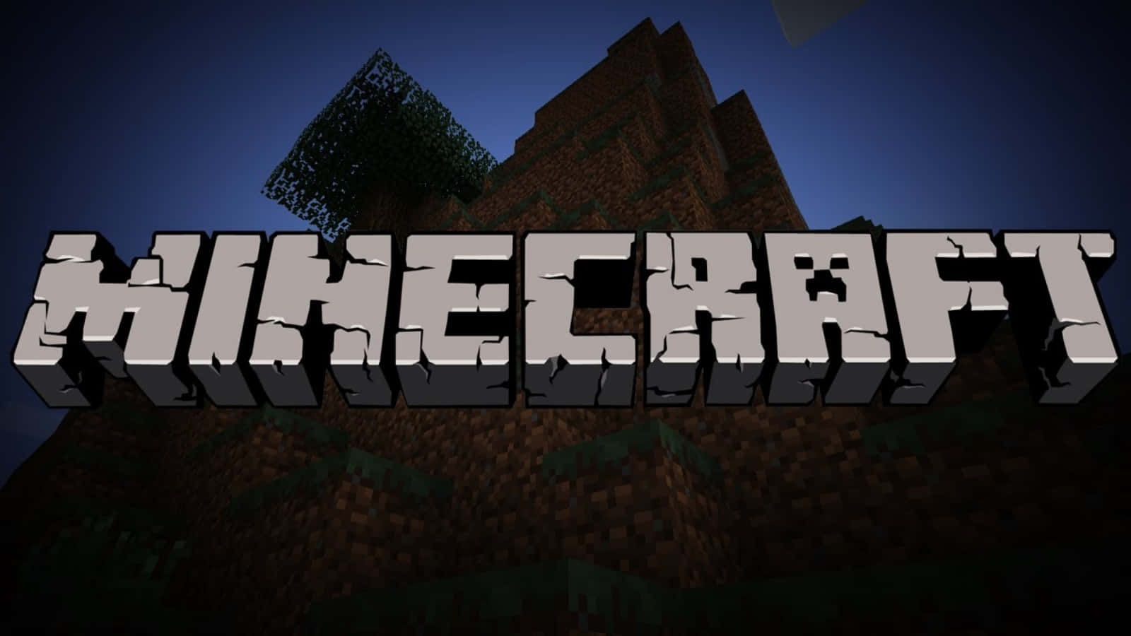 夜間像素化山脈背景下的 3D 方塊風格 Minecraft 遊戲標誌。
